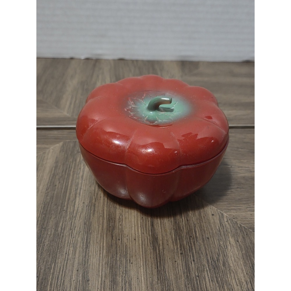 Hazel Atlas Glass Red Bell Pepper Refrigerator Dish with Lid Vintage 1930 To...